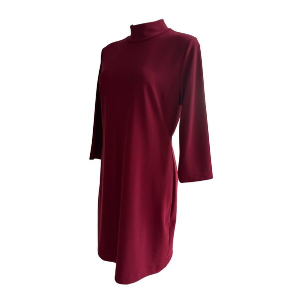 Boston Proper Maroon Mock Neck Knee-Length Shift Dress, Women's Size L - Picture 6 of 9